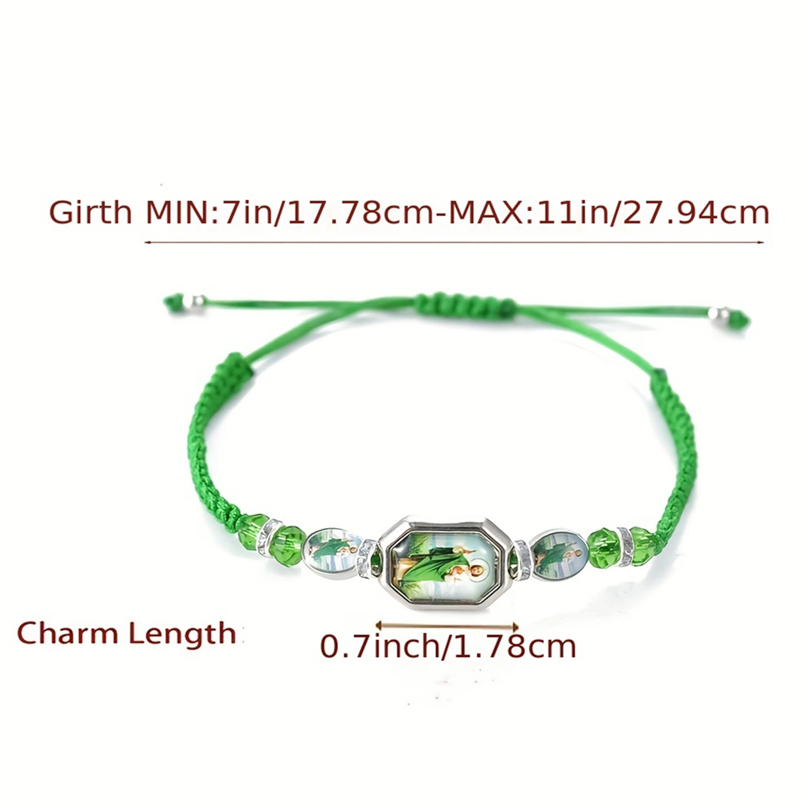 Metal Color: Hot Stamping - 12 Pieces Mexican Bracelets Saint Jude Bracelet Catholic Green Handmade String Bracelets San Judas Tadeo Rosary Bracelet Gift