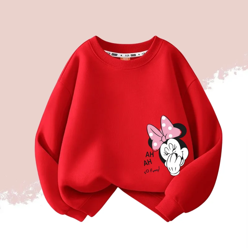 Color: WHITE, Kid Size: 4T - Autumn Baby Girls Cotton Cloth Kid Boy Disney Minnie Printed Long Sleeve Sweatshirt Children Cartoon O-Neck Soft Breathable Top