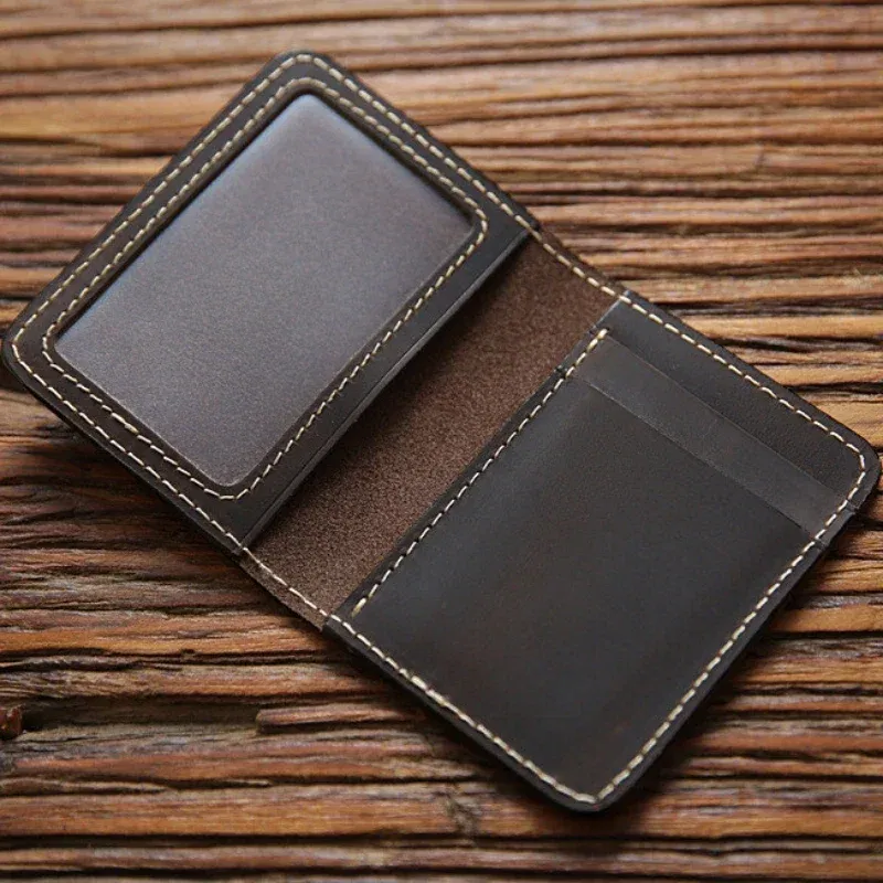 Color: black - Retro Crazy Horse Leather Cards Cases Mens Cowhide Credit Card Holder Wallet Handmade Ultra-thin Slim Drivers License ID Cover
