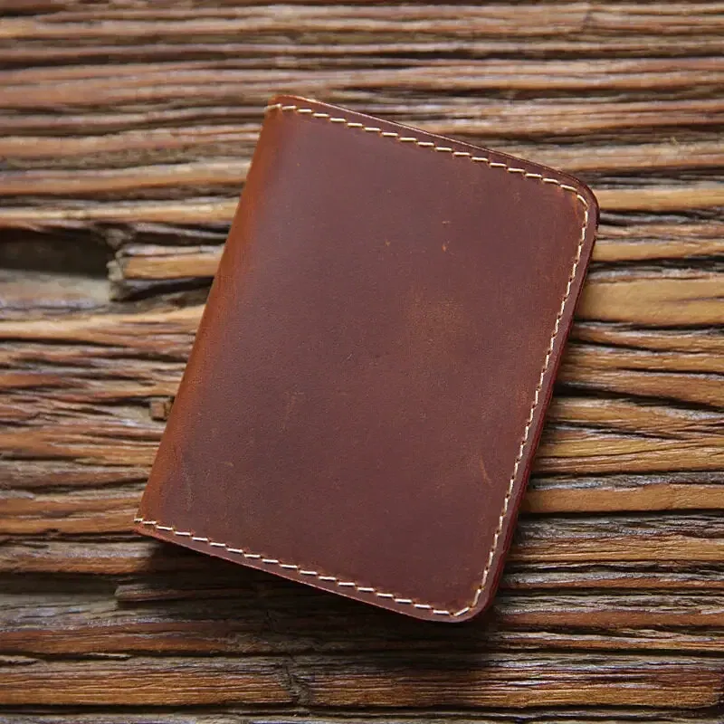 Color: black - Retro Crazy Horse Leather Cards Cases Mens Cowhide Credit Card Holder Wallet Handmade Ultra-thin Slim Drivers License ID Cover