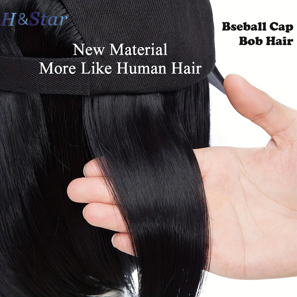 Color: Brown - H&STAR Synthetic Short Straight Wig Heat Resistant Fiber Stylish Girls' Baseball Hat Wig with Natural  Hair Peaked Cap