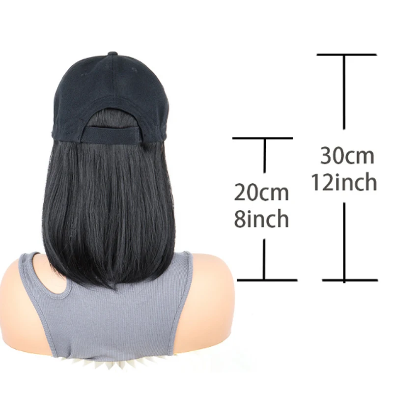 Color: Brown - H&STAR Synthetic Short Straight Wig Heat Resistant Fiber Stylish Girls' Baseball Hat Wig with Natural  Hair Peaked Cap