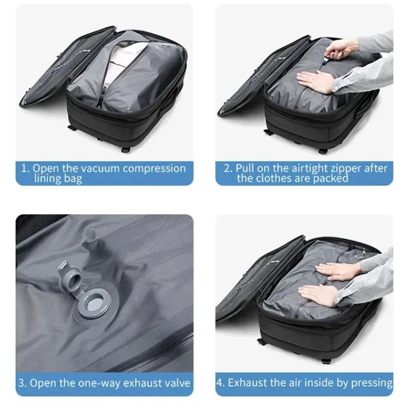 Color: Yellow - Airback Vacuum Compression Backpack with Vacuum Pump 60L Expandable Travel Backpack for Men Women Airline Approved Business Bag