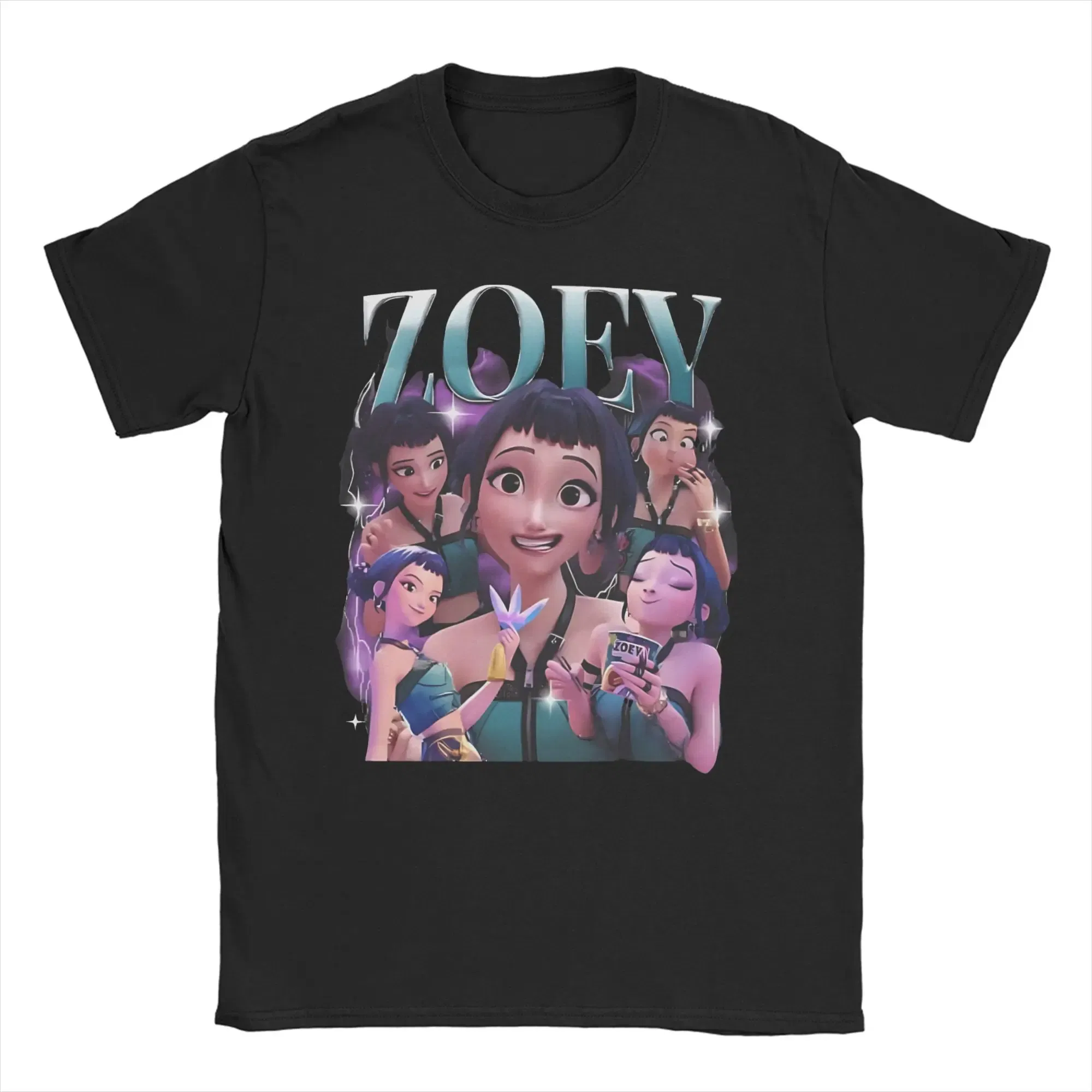 Color: black, Size: L - Men Women T-Shirts Kpop Demon Hunters Zoey Huntrix Amazing Cotton Tees Short Sleeve T Shirt O Neck Clothes Printing