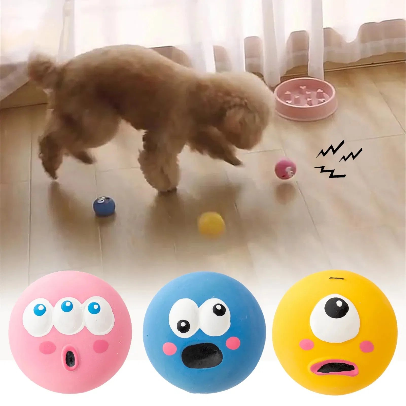 Color: Pink - Pet Dog Toy Puppy Cat Sounding Toy Squeaky Dog Toys Pets Internective Toy Big Eyes Bouncy Dog Balls Toy Ball Pet Chew Balls Toy
