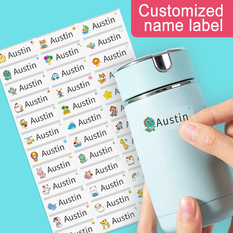 Color: light green, Size: 3cm - Custom Waterproof Transparent Name Stickers - Personalized Multilingual Labels for Kids School Supplies (Hebrew/English/Spanish)