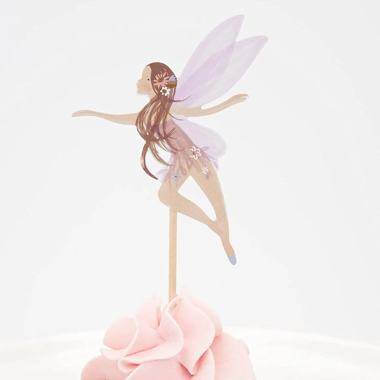 Color: MINT GREEN - 12/24pcs Fairy Cake Topper Girl Birthday Party Cupcake Topper Fairy Theme Party Decoration Wing Angel Fairy Cake Topper