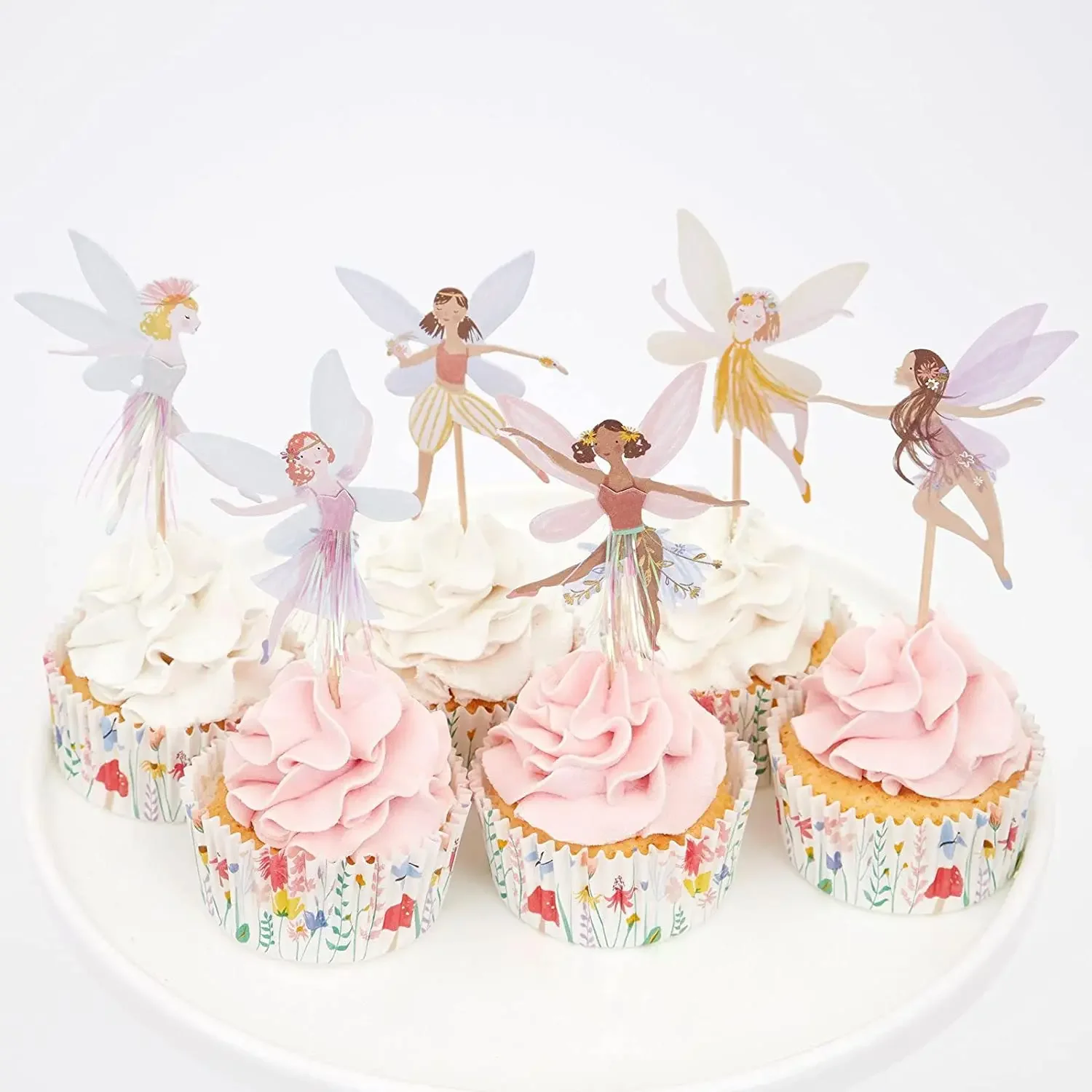 Color: MINT GREEN - 12/24pcs Fairy Cake Topper Girl Birthday Party Cupcake Topper Fairy Theme Party Decoration Wing Angel Fairy Cake Topper