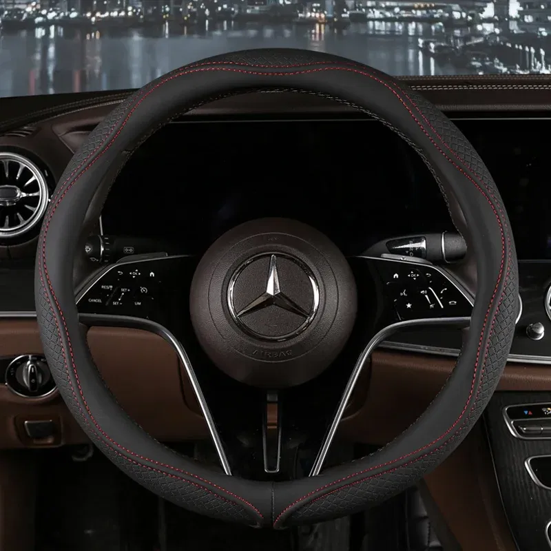 Color Name: light green - Car Anti-Slip Leather Steering Wheel Cover Universal Car Steering Wheel Protective Cover Fashion Style 38cm Sport Style Cool
