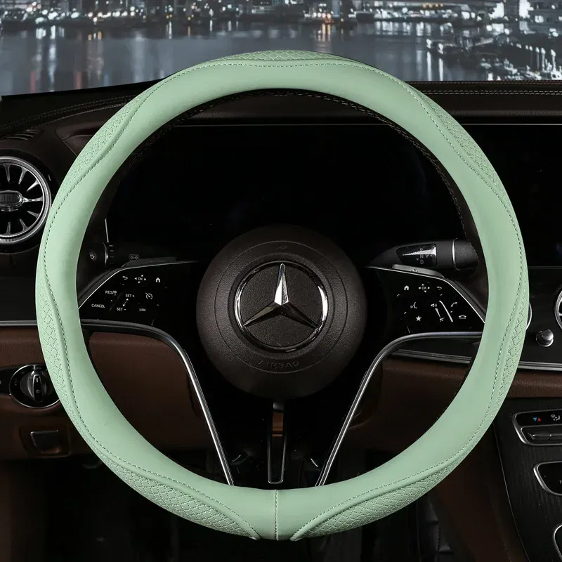 Color Name: light green - Car Anti-Slip Leather Steering Wheel Cover Universal Car Steering Wheel Protective Cover Fashion Style 38cm Sport Style Cool
