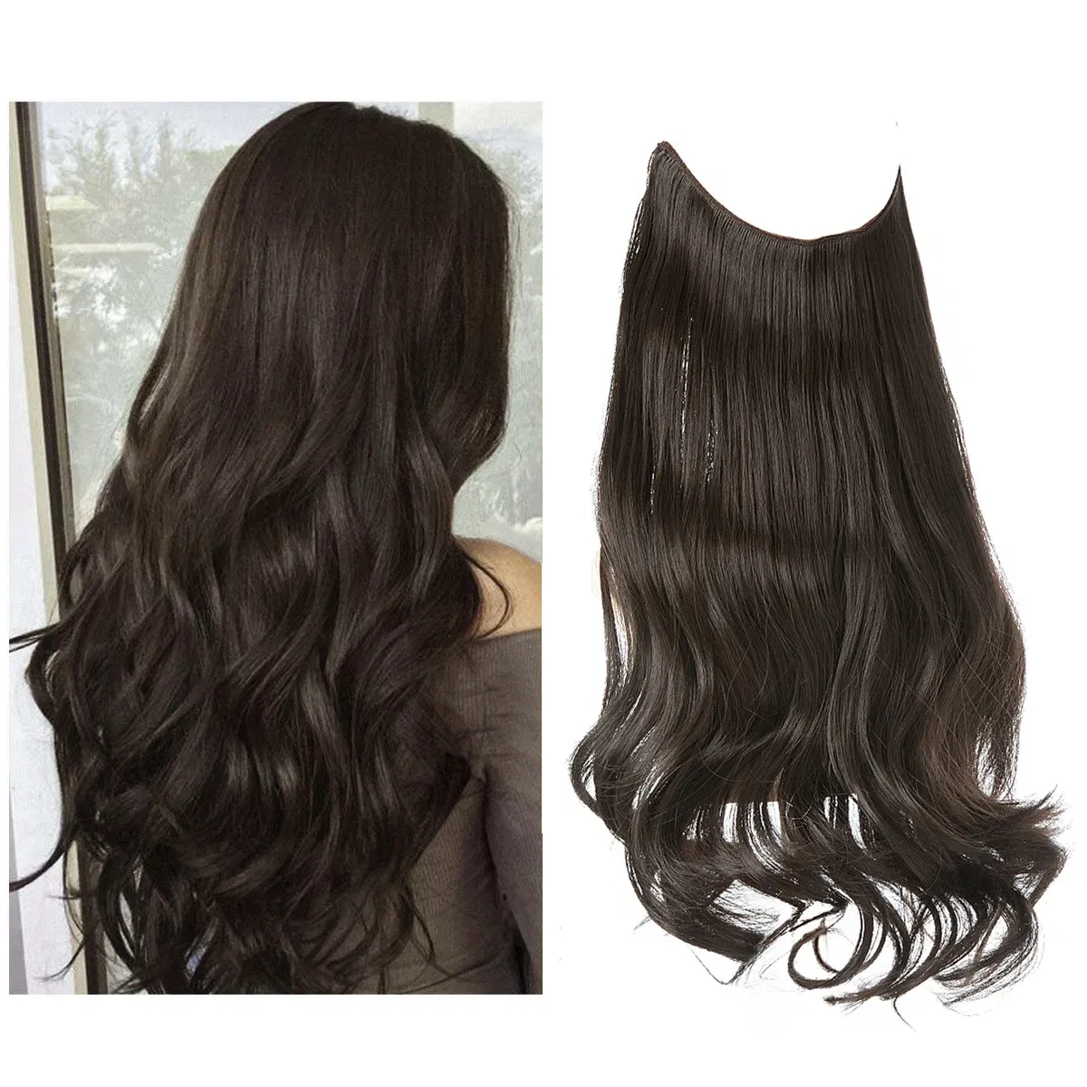 Color: T1B/4/30, Stretched Length: 22INCHES - Synthetic No Clip Wave Hair Extensions Ombre Natural Black Blonde Pink One Piece False Hairpiece Fish Line Fake Hair Piece