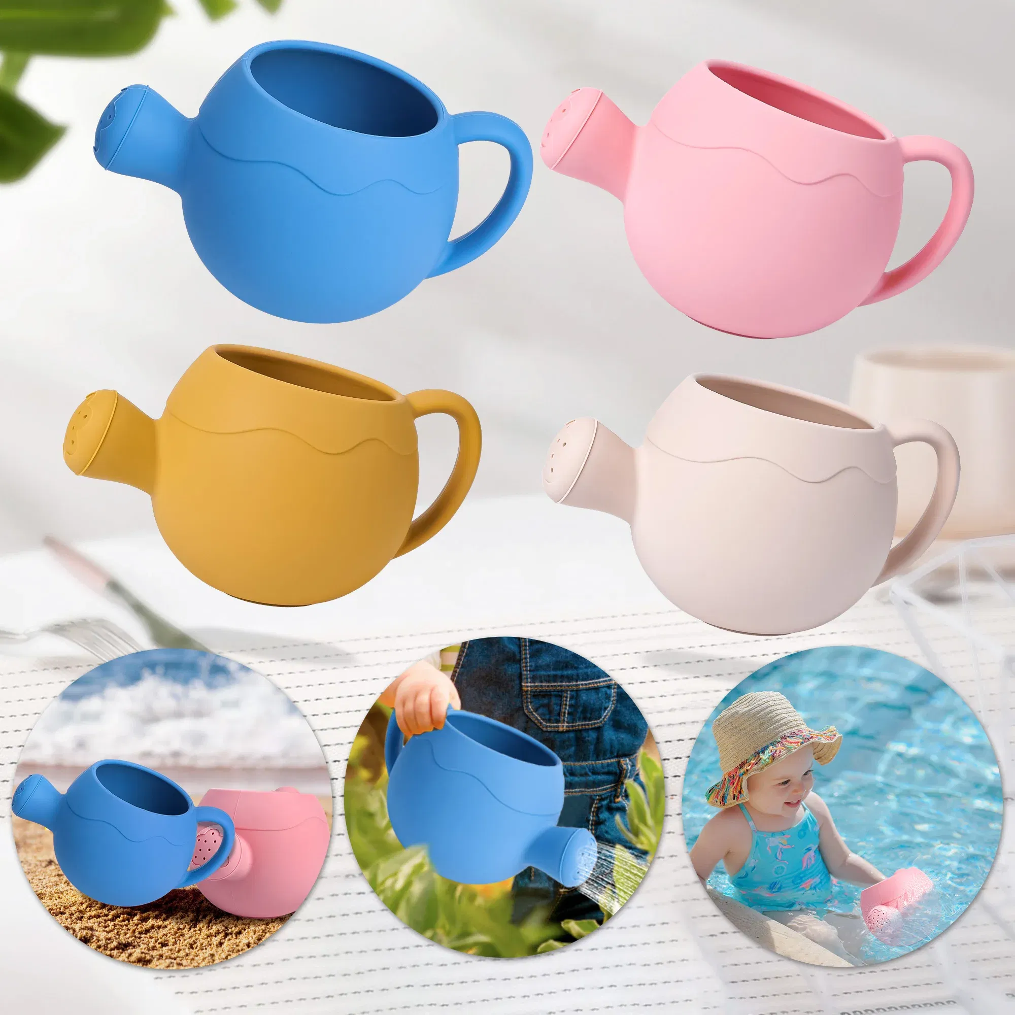 Color: Light Grey - Summer Beach Toys Sand playing tools Soft Silicone Watering Pot Rake Set Play Sand Bucket Shovels Suitable for children outdoors