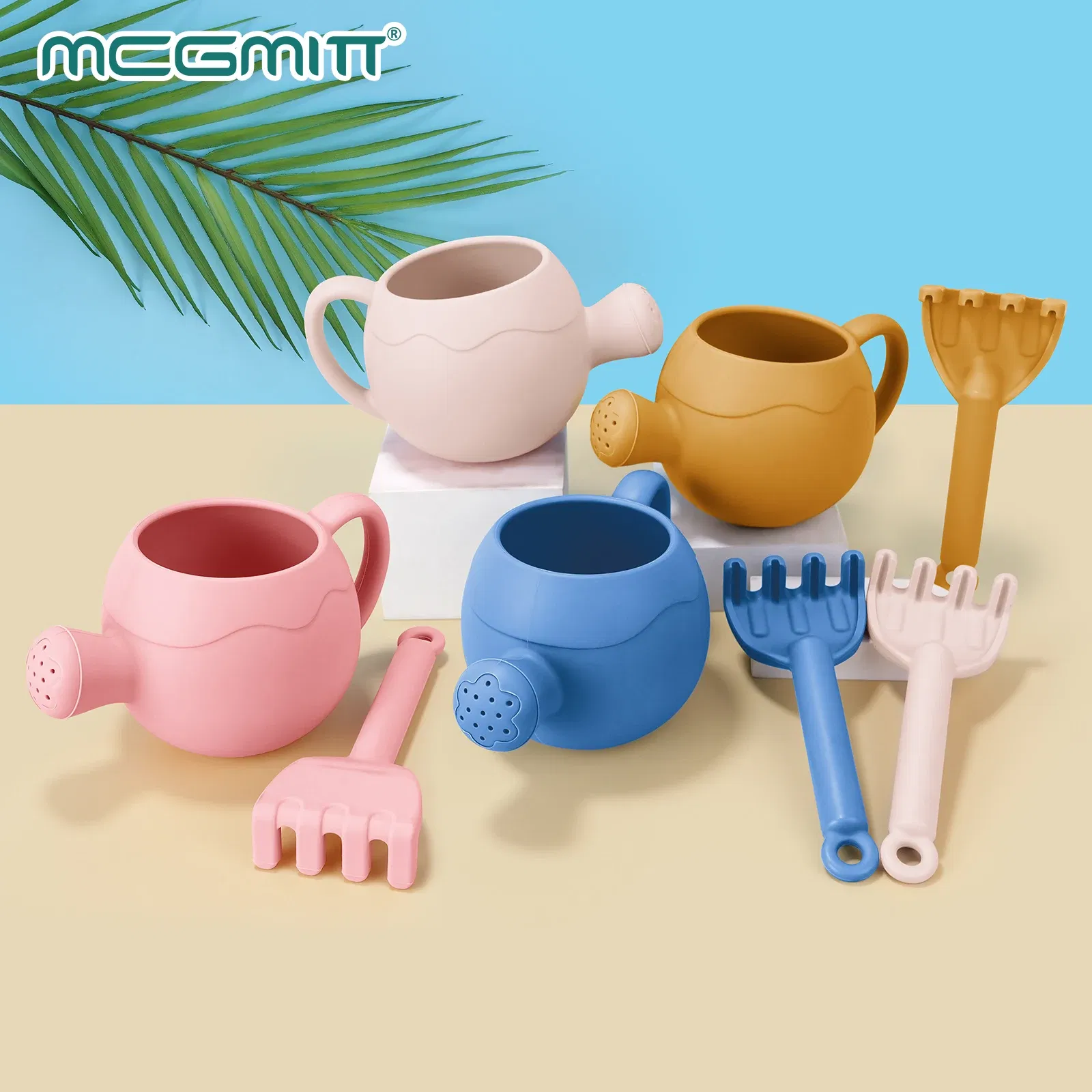 Color: Light Grey - Summer Beach Toys Sand playing tools Soft Silicone Watering Pot Rake Set Play Sand Bucket Shovels Suitable for children outdoors