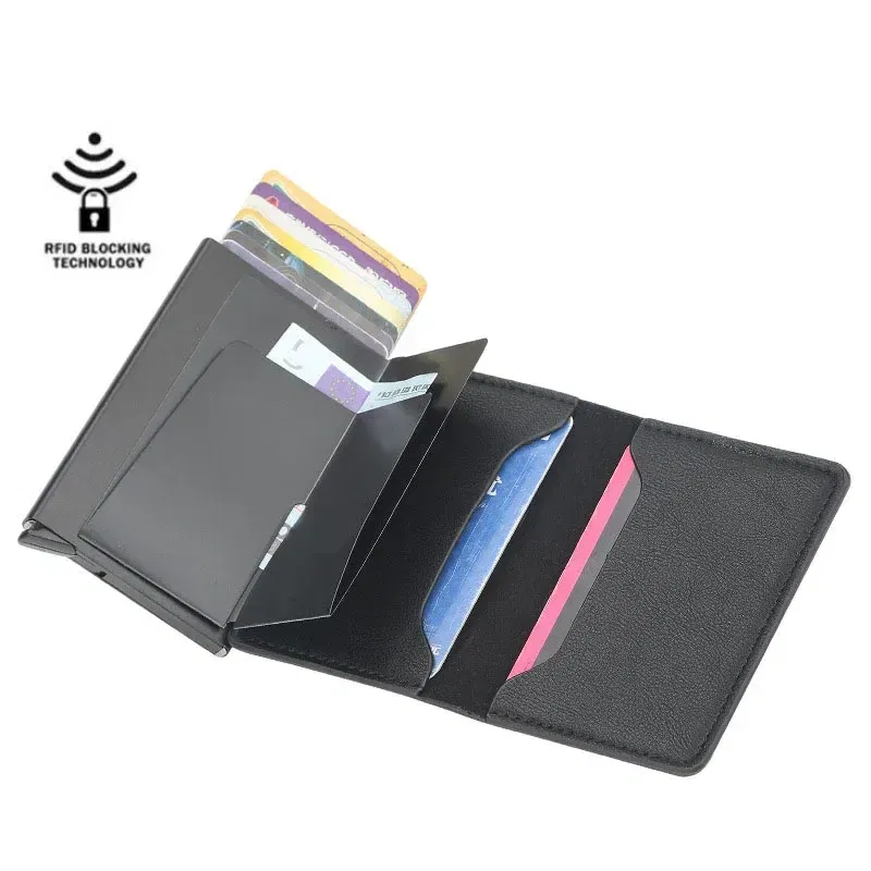 Color: Coffee - 2024 Men Women Business ID Holders Metal Aluminum Shell Anti-degaussing Automatic Pop-up Rfid  Multi-card Bit Cardholder Holders