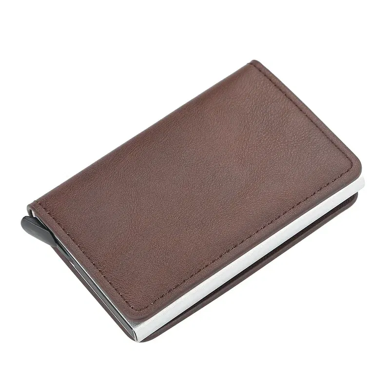 Color: Coffee - 2024 Men Women Business ID Holders Metal Aluminum Shell Anti-degaussing Automatic Pop-up Rfid  Multi-card Bit Cardholder Holders