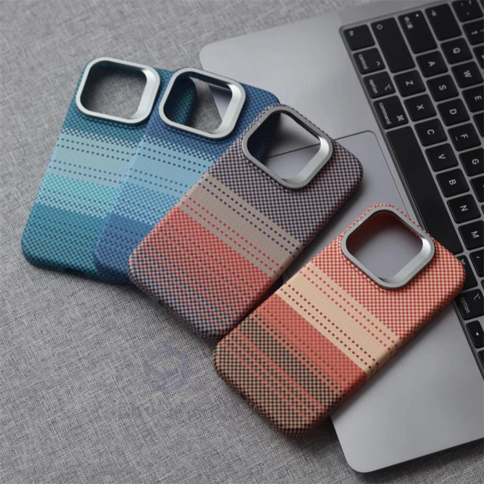 Color: Pink, Material: PP - Luxury Magnetic Stand Metal Lens Relief Carbon Fibre Pattern For Magsafe Case For iPhone 15 14 13 Pro Max Shockproof  Back Cover