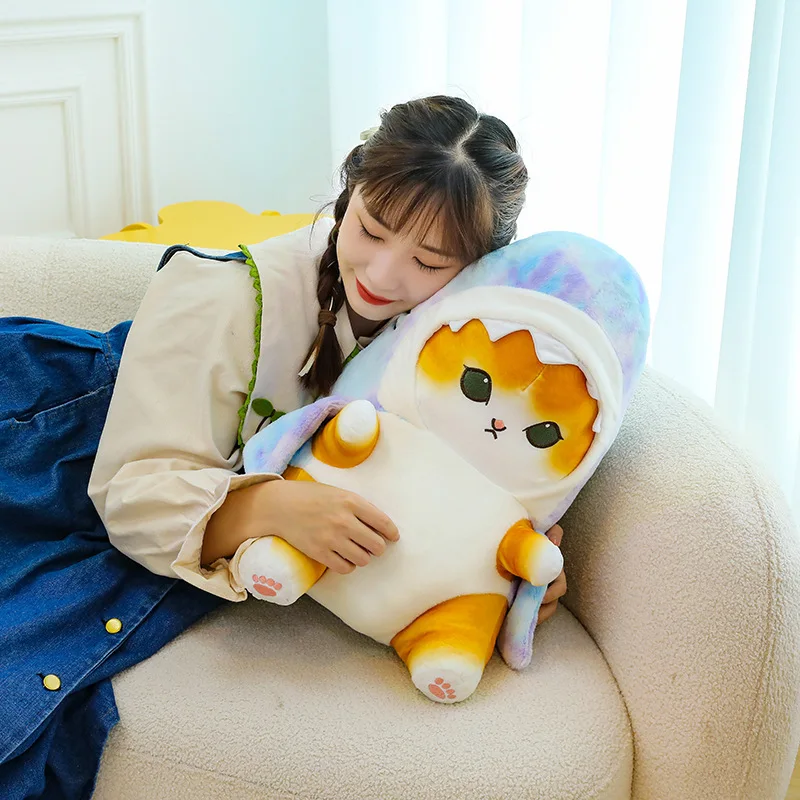 Color: MAROON, Height: 0-10cm - Funny Shark Cat Transformed Cat Doll Plush Toy for Kids, Kawaii Girl Rag Doll, Children's Pillow, Creative Gift, New Product