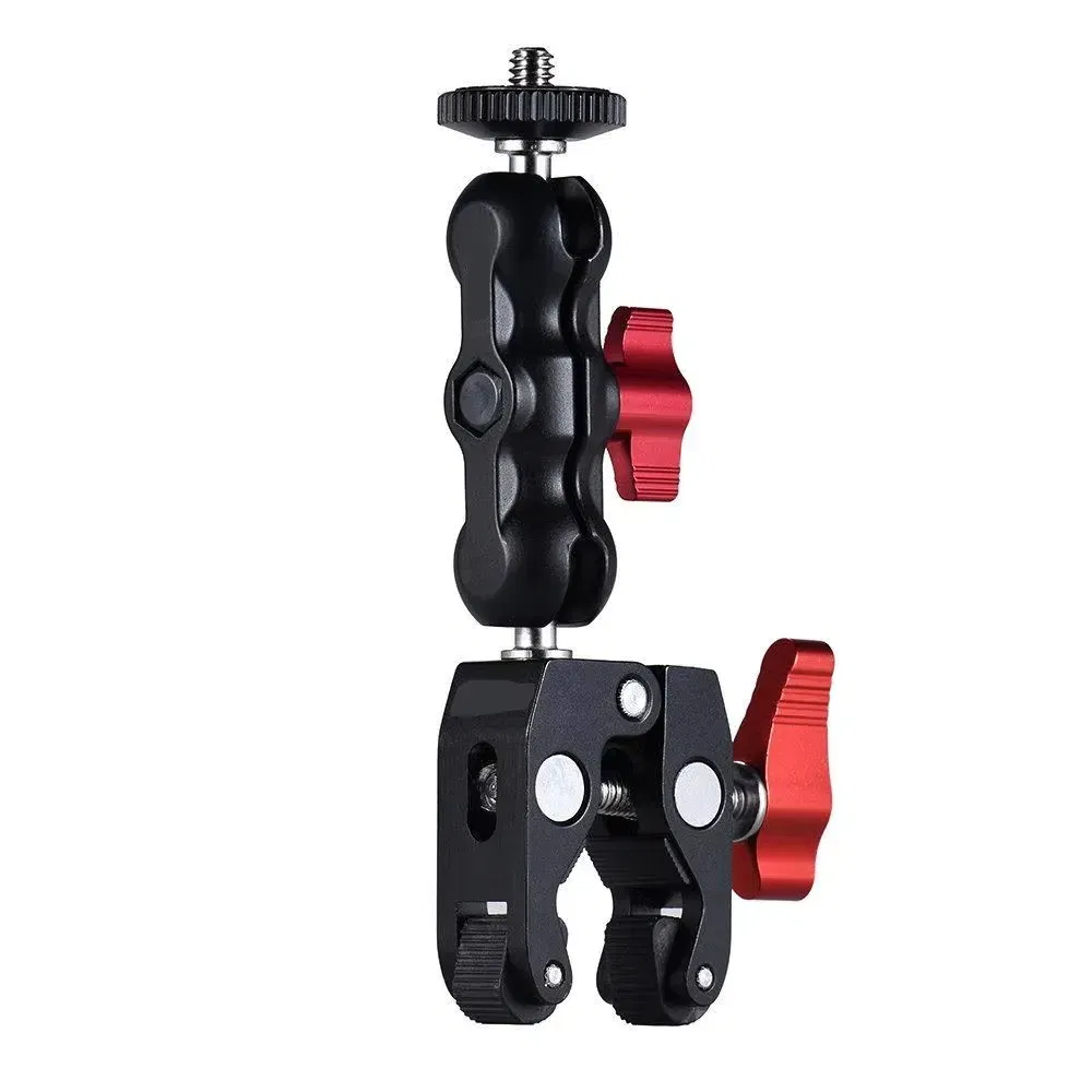 Color: Red - Super Clamp Camera Clamp Mount Monitor 360?° Ballhead Magic Arm Double Ball Head Adapter with 1/4"-20 & 3/8"-16 For video