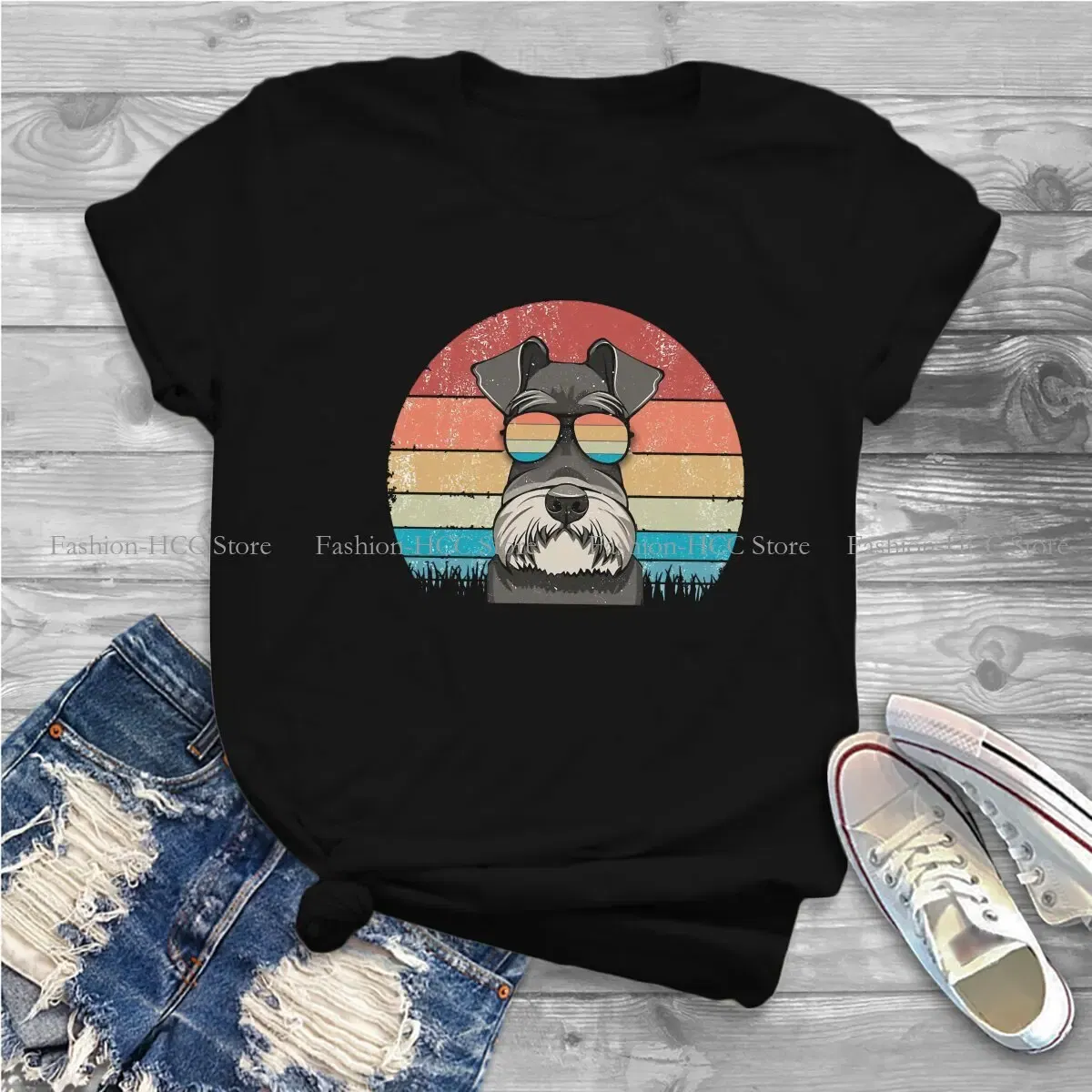 Color: black, Size: XL - Cool Dog Hip Hop Fashion Roar Best Schnauzer Dad Ever Newest Polyester TShirts Female Style Tops T Shirt O Neck