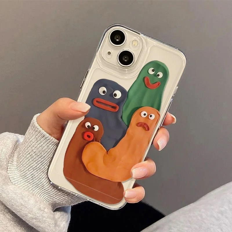 Color: Beige, Material: Microfiber - Funny Silly Putty Phone Case For iPhone 11 12 13 14 15 16 Pro Max XR X XS Mini 8 7 Plus SE 2020 Fashion Clear Case