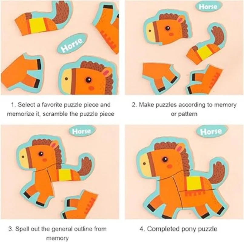 Color: PURPLE, Ships From: CHINA - Wooden Puzzle Jigsaw Toys For Children Wood 3d Cartoon Animal Puzzles Intelligence Kids Early Educational Toys for Children