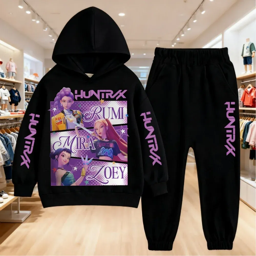 Color: GRAY, Kid Size: 14 - 2025 KPop Demon Hunters Kids Hoodie Set Boys Teen Girls Hoody Sweatshirts With Pants Tracksuit Children's Autumn Clothing 2pcs
