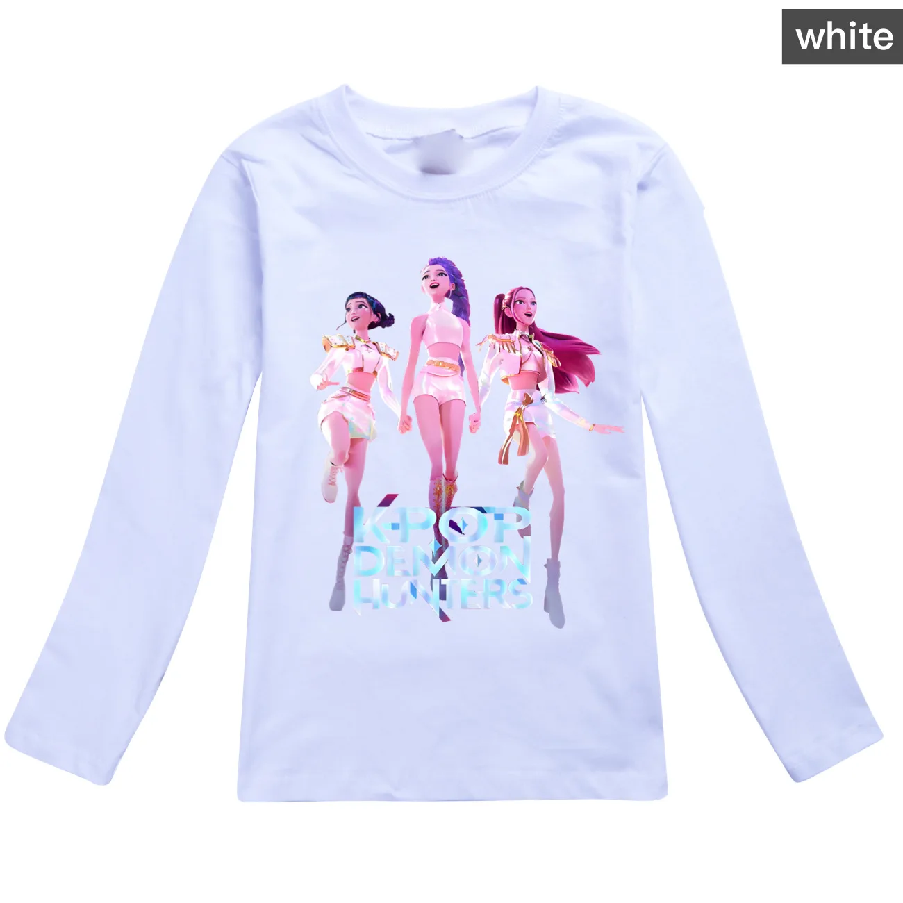 Color: army green, Kid Size: 3T - KPop Demon Hunters Huntrix Tshirt Kids Clothes Teenage Boys O-Neck Cartoon Casual T-shirts Girls Long Sleeve Tops Child Clothing