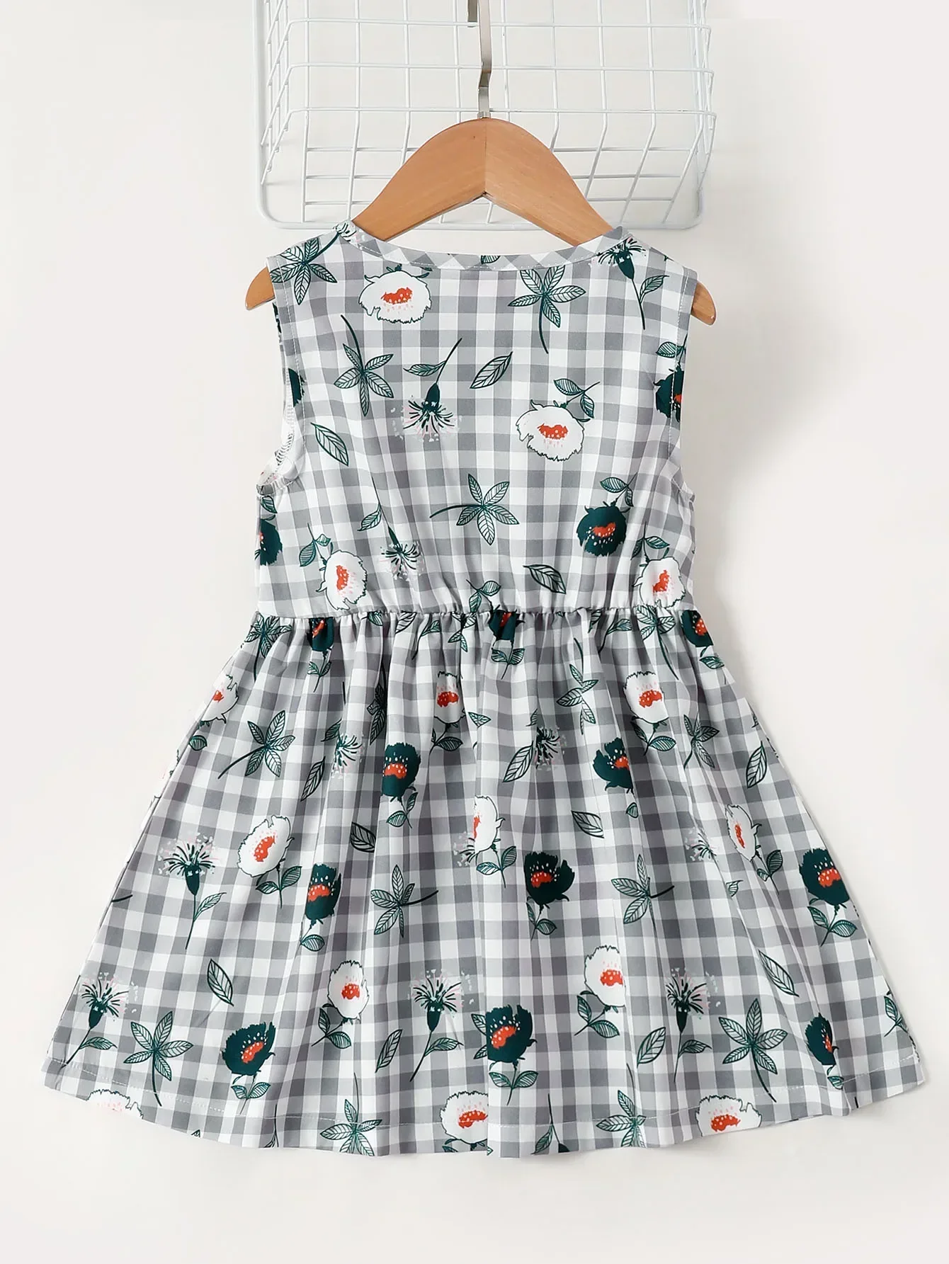 Color: Black, Kid Size: 30 - Kids Girl Princess Dress Flower print Checkered Style Lovely Bow Sleeveless Skirts Casual Daily Wear For Children Girl 1-6 Years