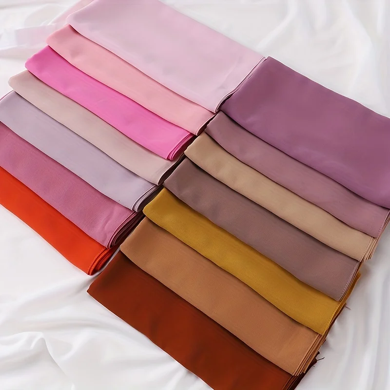 Color: Beige, Size: One Size - 110*110cm Chiffon Square Hijabs Scarf For Woman Muslim Turban Hat Islam Headscarf Women Plain Veil Jersey Hijabs Ramadan
