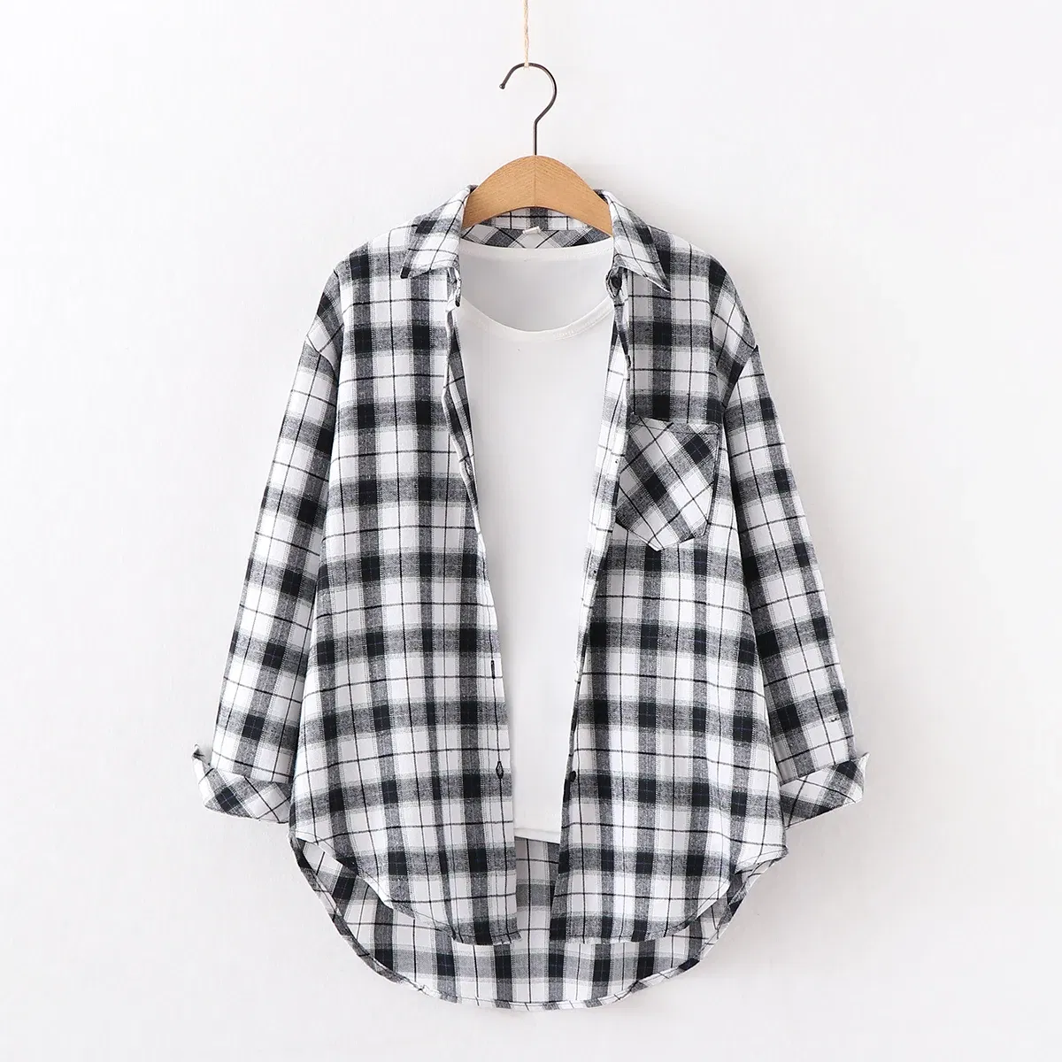 Color: Gold, Size: S - Fresh Flannel Plaid Shirt Women 2025 New Female Blouses and Tops Cotton Loose Long Sleeve Casual Shirts Fine Women's Clothes