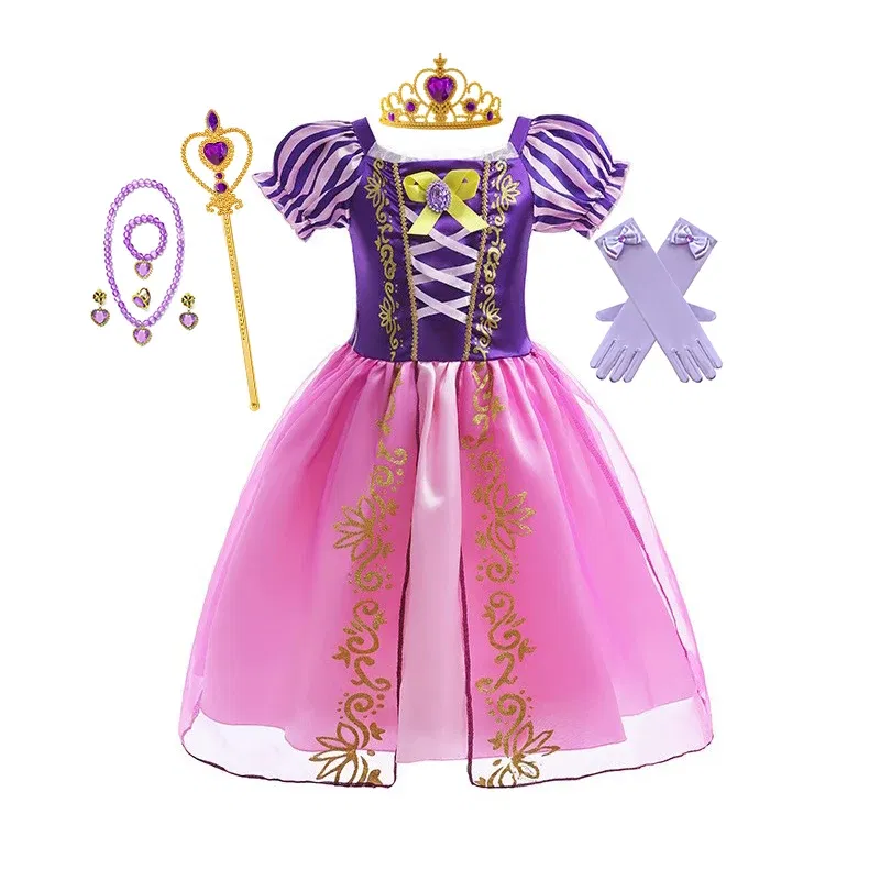 Color: army green, Kid Size: 14 - Disney Deluxe Elegant Rapunzel Princess Ball Gown Fancy Birthday Party Dress Cinderella Vestidos Costume Play Carnival Apparel
