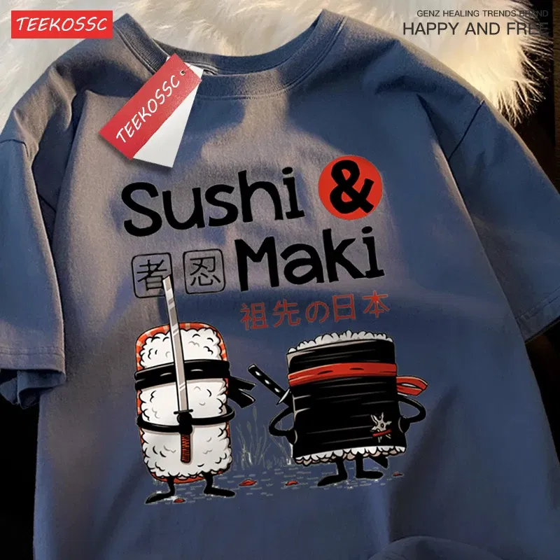 Color: WHITE, Size: XXL - Theduc Sushi And Sushi Printing Men Women Tshirt Cotton T-Shirts Loose T Shirt Crewneck Loose Tops Fashion Clothes Unisex