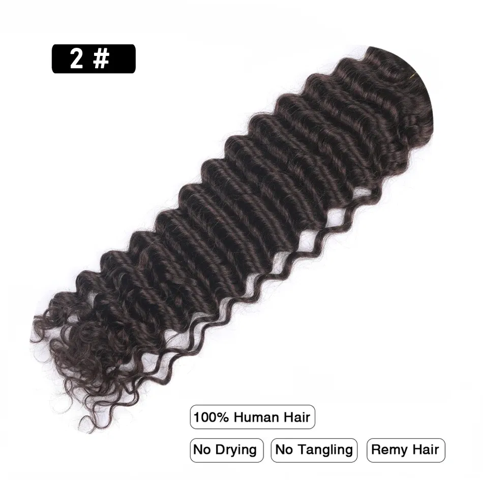 Color: #4, Stretched Length: 26inches - Pre-Colored Brazilian Deep Wave Bulk Human Hair No Weft Remy Bulk Human Hair 14 To 28 Inch Bulk Hair Extension Crochet Braids