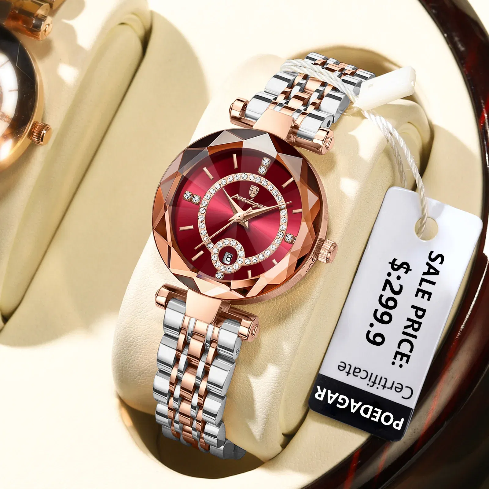 Color: Pink - POEDAGAR Luxury Watch For Woman High Quality Diamond Ladies Quartz Watch Waterproof Date Stainless Steel Women Watches reloj+box