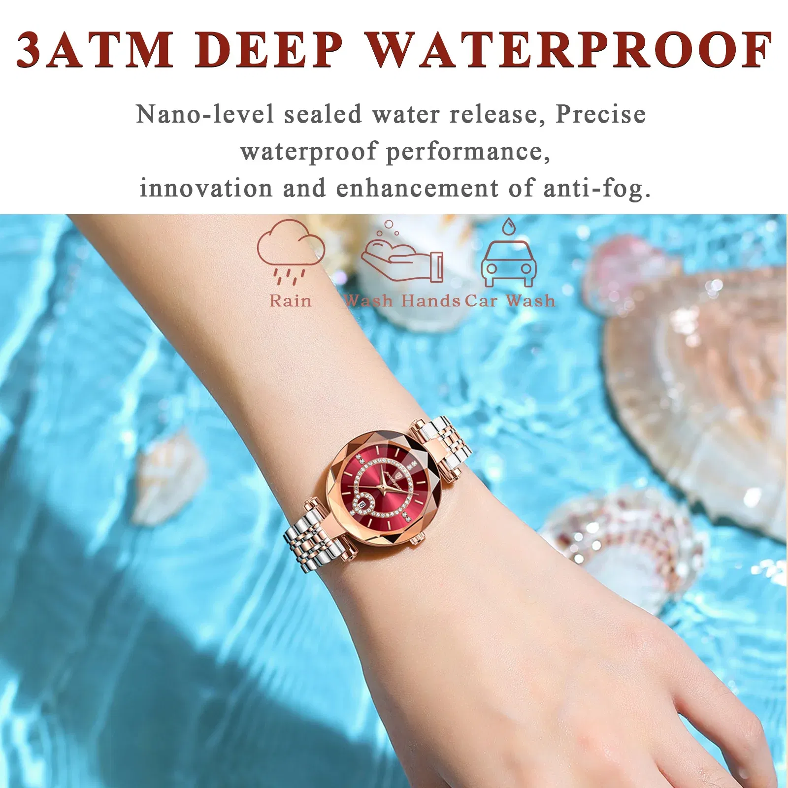 Color: Pink - POEDAGAR Luxury Watch For Woman High Quality Diamond Ladies Quartz Watch Waterproof Date Stainless Steel Women Watches reloj+box