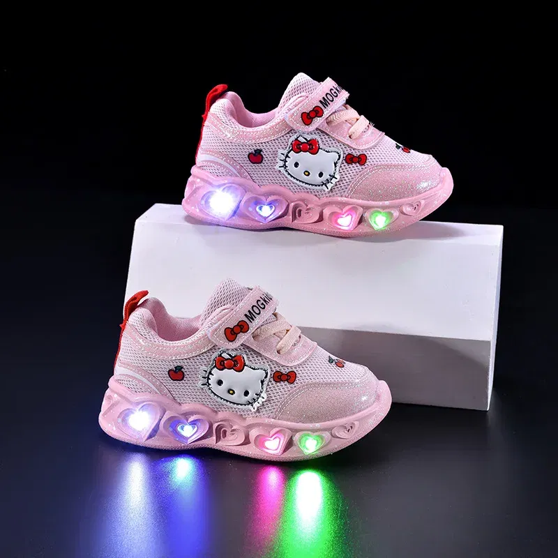 Color: WHITE, Shoe Size: 19 - Kids'Casual Shoes Girls Led Light Cartoon PU Leather Fashion Sport Flat Bottom Shoes Breathable White Pink Size 21-30