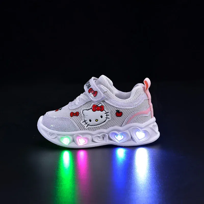 Color: WHITE, Shoe Size: 19 - Kids'Casual Shoes Girls Led Light Cartoon PU Leather Fashion Sport Flat Bottom Shoes Breathable White Pink Size 21-30