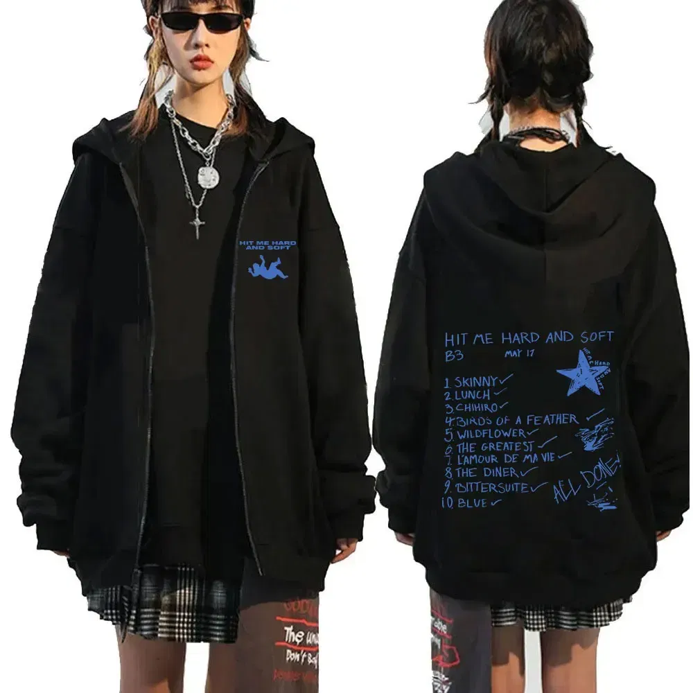 Color: Dark Grey, Size: L - Hit Me Hard and Soft 2025 Tour Zipper Hoodies Men Women Harajuku Pullovers Fashion Hip Hop Zip Up Sweatshirts Jackets Fans Gift