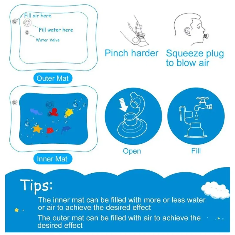 Color: Clear - Baby Water Play Mat Inflatable Cushion PVC Infant Tummy Time Toddler Water Pad For Kids Early Education Developing Activity Toys