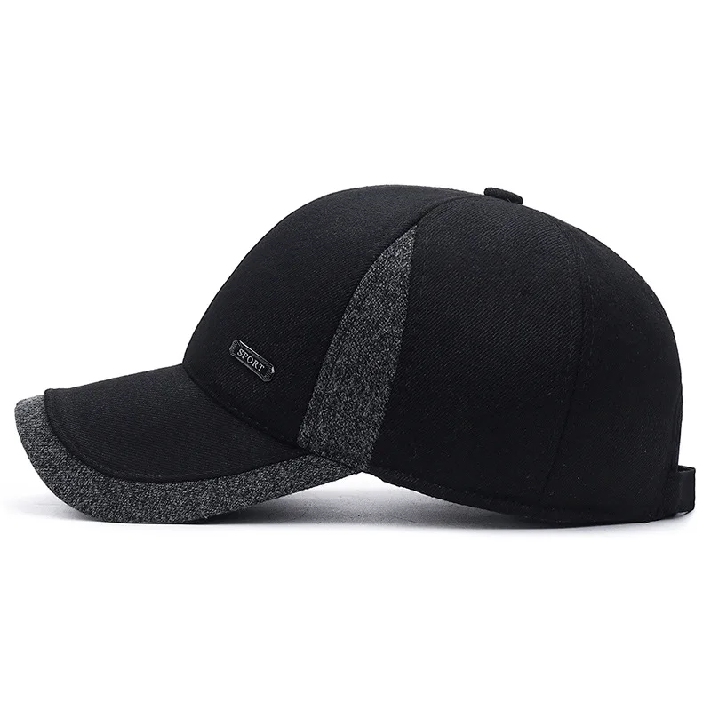 Color: black, Size: Adjustable - Auturnn Thick Warm Men Winter Baseball Cap With Ear Flaps, Ideal choice for Gifts