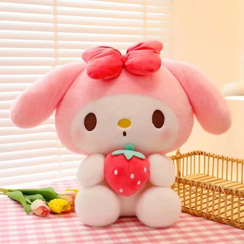 Color: WHITE, Height: 51cm-99cm - 22/35cm Sanrio Strawberry Kuromi Pillow Plush Toy Girls Soft Stuffed Animal Toys Strawberry Melody Doll Gift