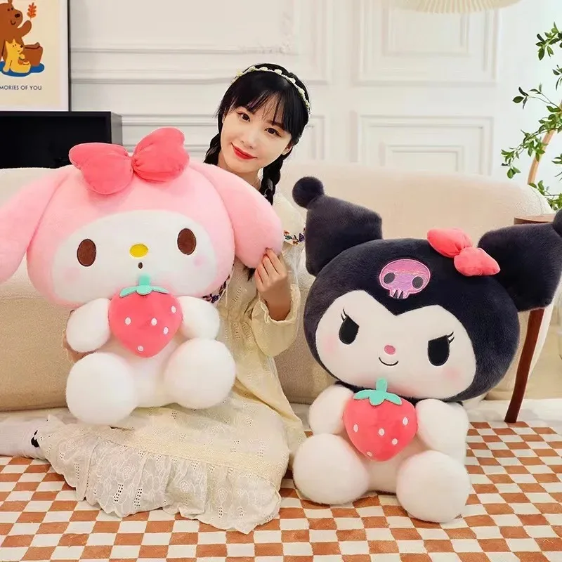 Color: WHITE, Height: 51cm-99cm - 22/35cm Sanrio Strawberry Kuromi Pillow Plush Toy Girls Soft Stuffed Animal Toys Strawberry Melody Doll Gift