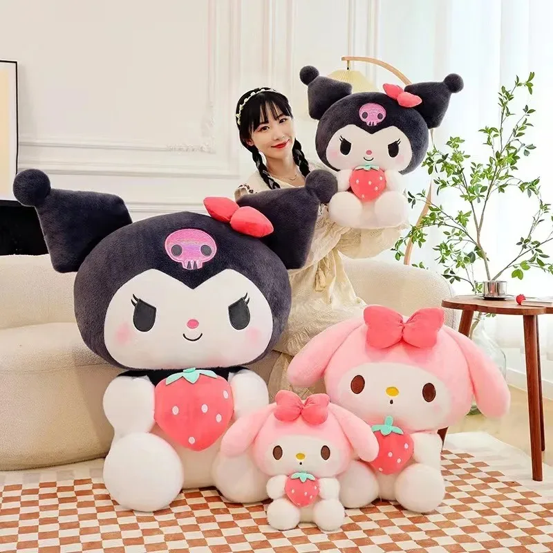 Color: WHITE, Height: 51cm-99cm - 22/35cm Sanrio Strawberry Kuromi Pillow Plush Toy Girls Soft Stuffed Animal Toys Strawberry Melody Doll Gift