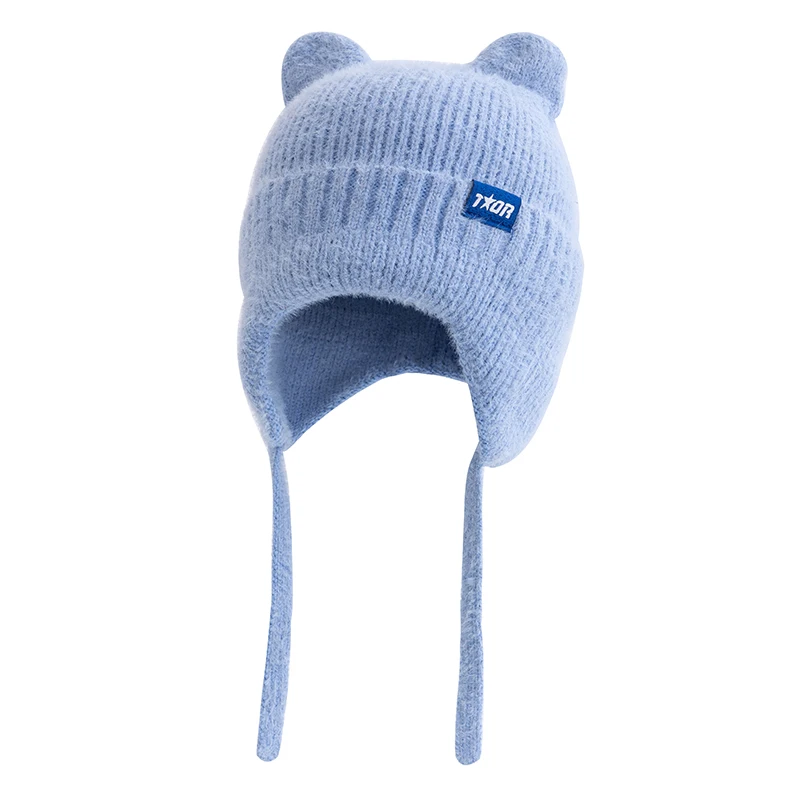 Color: Coffee, Size: One Size - New Women Cute Cat Ear Earflap Winter Hat Fashion Windproof Knitted Hat Kpop Style Soft Beanie Hats Candy Colors Streetwear Cap