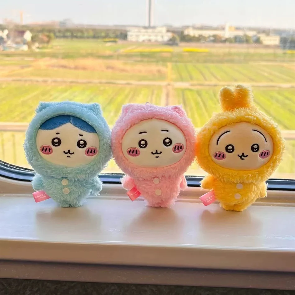 Color: HotPink - 10CM Chiikawa Pajama Plush Pendant Keychain Cartoon Usagi Hachiware Usachi Doll Pendant Keychains Chiikawa Plush Doll Toys Gifts