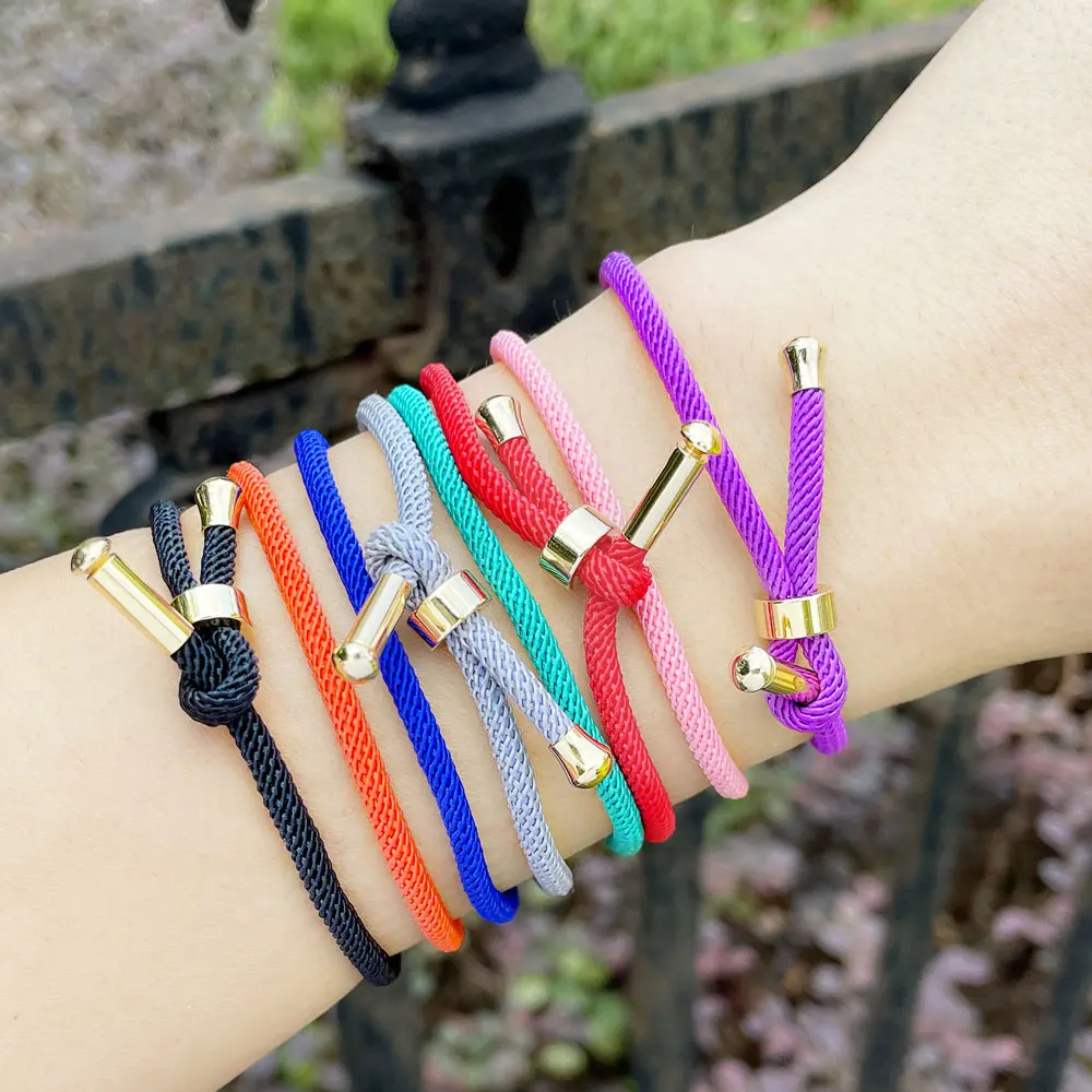 Color: Red - OCESRIO Colorful Adjustable Cotton Red Rope Bracelet Chain Gold Plated Copper DIY Components for Jewelry Making cana002