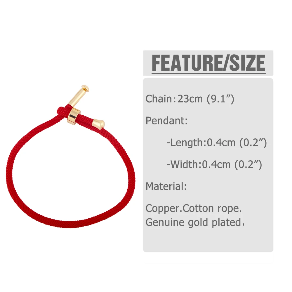 Color: Red - OCESRIO Colorful Adjustable Cotton Red Rope Bracelet Chain Gold Plated Copper DIY Components for Jewelry Making cana002