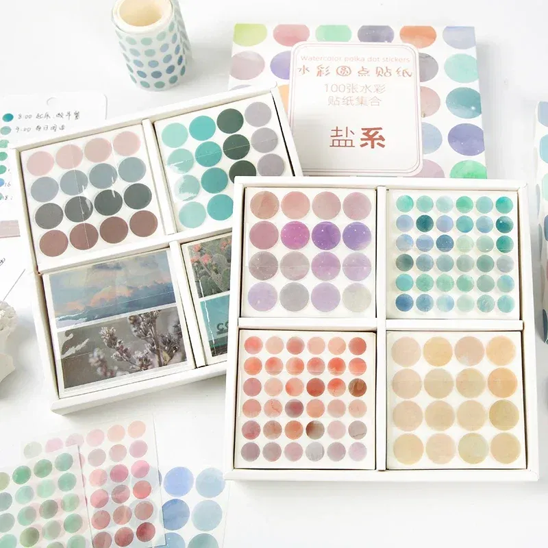 Color: Dark Khaki - 20 Sheets Watercolor Polka Dot Sticker Bullet Journaling Accessories Scrapbooking DIY Color Label Washi  Stationery Gift