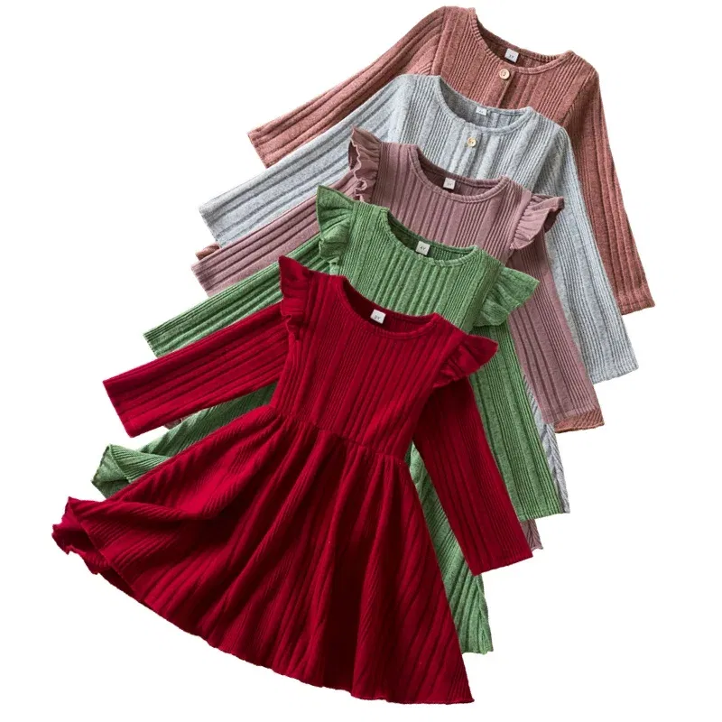 Color: green, Kid Size: 7 - Autumn and Winter Girls Knitted Sweater Dress Solid Color Soft Long Sleeve Dress Children Christmas Costume Birthday Casual Wear
