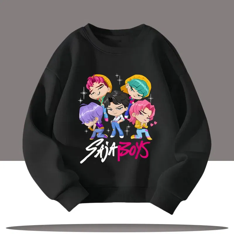 Color: Silver, Kid Size: 7 - K-pop Demon Hunters Cartoon Print 3-12 Year Old New Style Kids Round-neck Sport Shirt Cute Girl Casual Top Children's Clothing